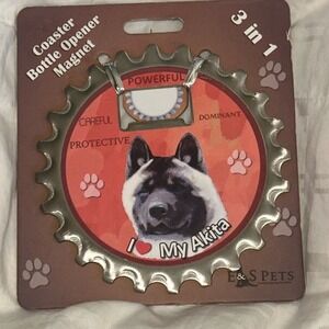 E&S Pets I Love My Akita 3 in 1 Coaster Bottle Opener Magnet Dog Lover Gift